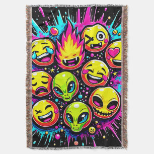 Neon Funky Emoji Mix Throw Blanket