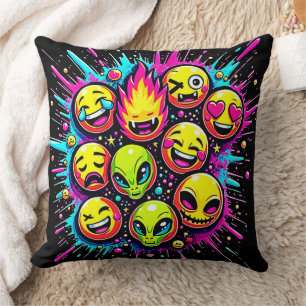 Neon Funky Emoji Mix Throw Pillow