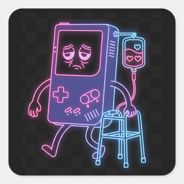 Neon Funny Gamer Birthday party Retro Video Square Sticker (Front)