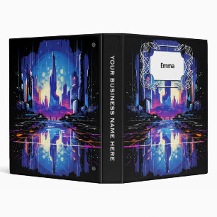 Neon Futuristic CyberScape Skyline Binder