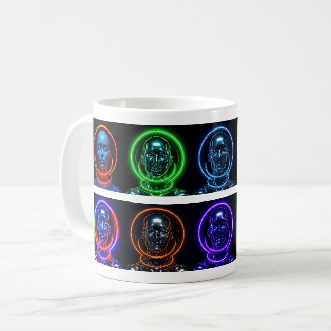 Neon Futuristic Robot Coffee Mug (Front Left)