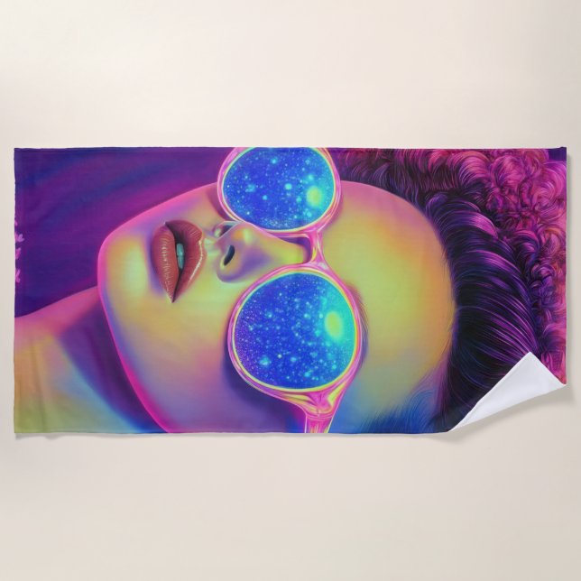 Neon Galaxy Glamour  Beach Towel (Front)