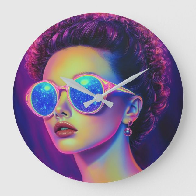 Neon Galaxy Glamour  Large Clock (Front)
