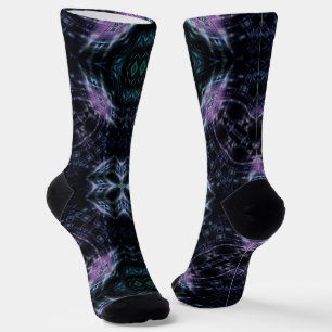 Neon Galaxy Mandala with Futuristic Glow Socks