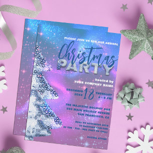 Neon Galaxy Sequin Tree Corporate Holiday Party Invitation