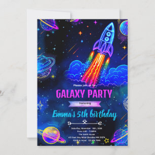 Neon Galaxy Space Birthday Invitation