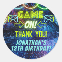 Neon Game On Gaming Birthday Party Thank You Favou
