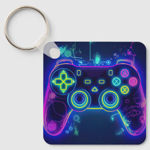 Neon Gamer Arcade Video Game Level Up Birthday Keychain