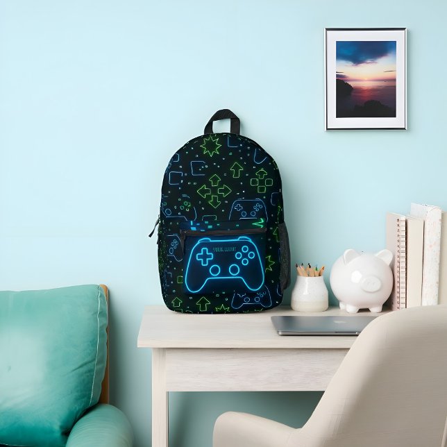 Neon Gamer Backpack – Custom Name (Creator Uploaded)