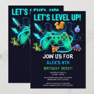 Neon Gamer Birthday Invitation Editable Template
