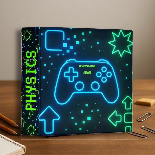 Neon Gamer Classeur - Nom et objet personnalisés (Créateur téléchargé)