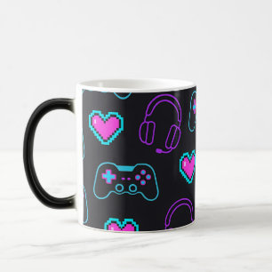 Neon Gamer Controller and Hearts Pattern Magic Mug