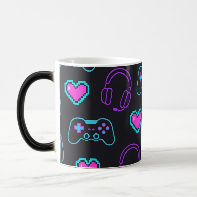 Neon Gamer Controller and Hearts Pattern Magic Mug (Left)