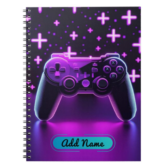 Neon Gamer Controller Notebook – Editable Name (Front)