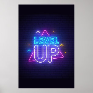 Neon Gamer Level Up Poster