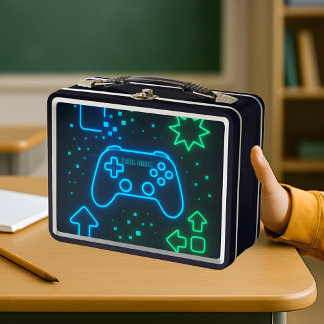Neon Gamer Lunch Box – Custom Name