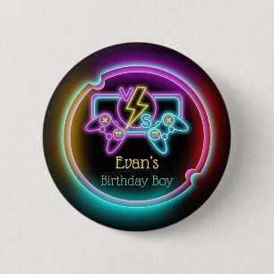 Neon Gaming Birthday Party Custom 2 Inch Round Button