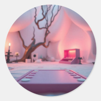 Neon gaming controller logo  classic round sticker