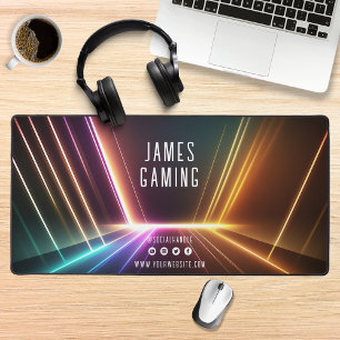 Neon Gaming Social Media Personalized Name Desk Mat