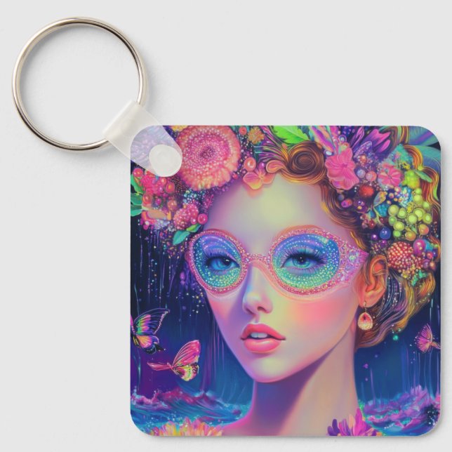 Neon Garden Goddess  Keychain (Front)