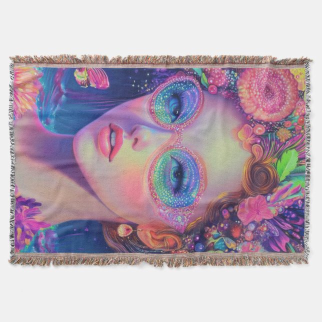 Neon Garden Goddess  Throw Blanket (Front)