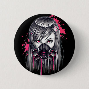 Neon Gas Mask Girl 2 Inch Round Button