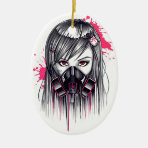 Neon Gas Mask Girl Ceramic Ornament