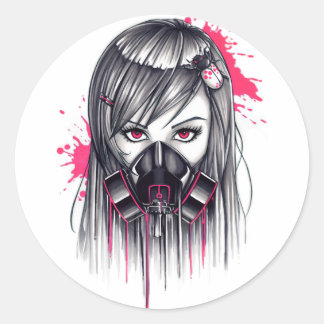 Neon Gas Mask Girl Classic Round Sticker