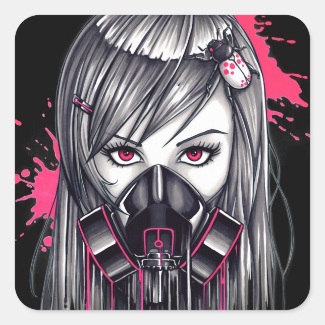 Neon Gas Mask Girl Square Sticker (Front)
