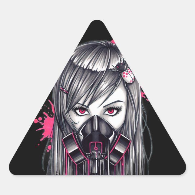 Neon Gas Mask Girl Triangle Sticker (Front)