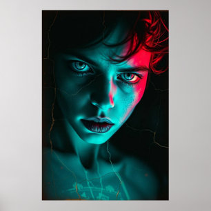 Neon Gaze : Poster de portrait de réalité fissurée