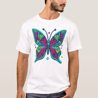 Neon Geo Butterfly Iron-On Patch Art T-Shirt