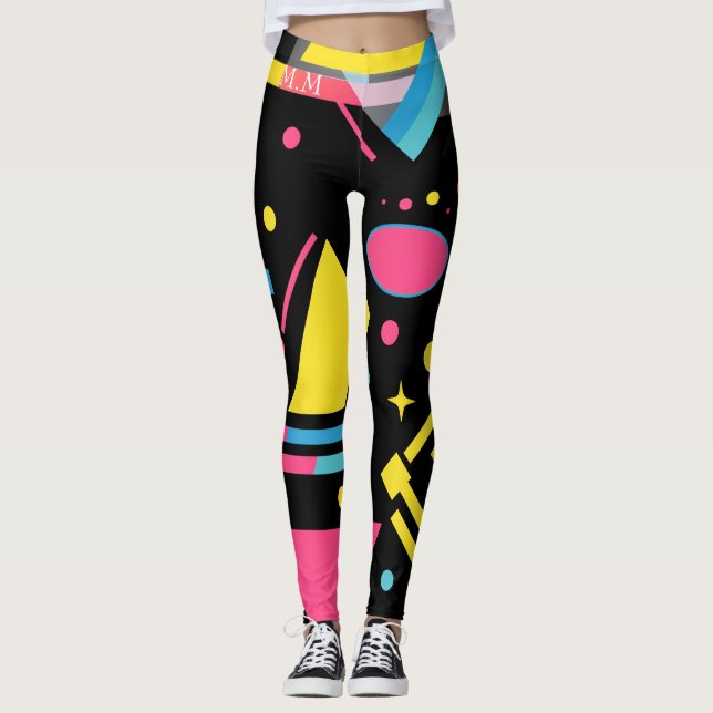 Neon Geo Modern Blast Colourful Geometric Pattern Leggings (Front)