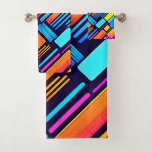 Neon Geometric Abstract Bath Towel Set