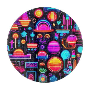 Neon Geometric Abstract Cutting Board