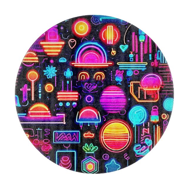 Neon Geometric Abstract Cutting Board (Front)