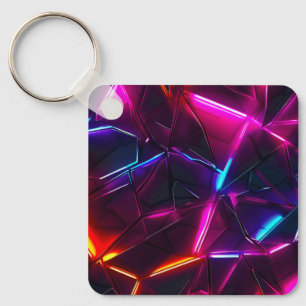 Neon Geometric Abstract Futuristic Cyberpunk Keychain