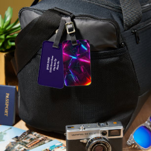 Neon Geometric Abstract Futuristic Cyberpunk Luggage Tag