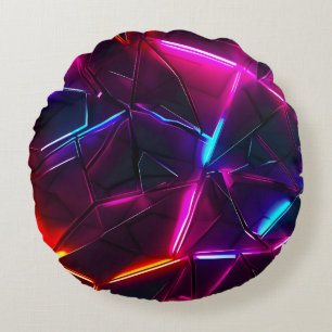 Neon Geometric Abstract Futuristic Cyberpunk Round Pillow