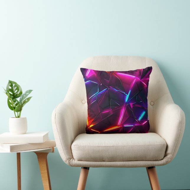 Neon Geometric Abstract Futuristic Cyberpunk Throw Pillow (Chair)