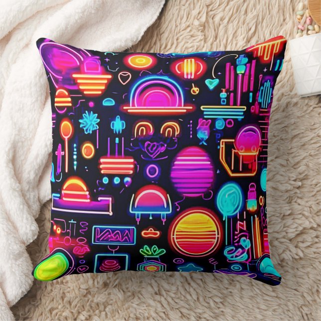 Neon Geometric Abstract Throw Pillow (Blanket)