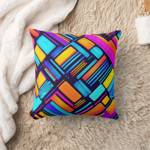 Neon Geometric Abstract Throw Pillow