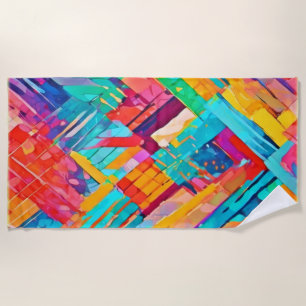 Neon Geometric Dreamscape Beach Towel