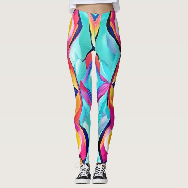 Neon Geometric Fusion Art Leggings (Front)