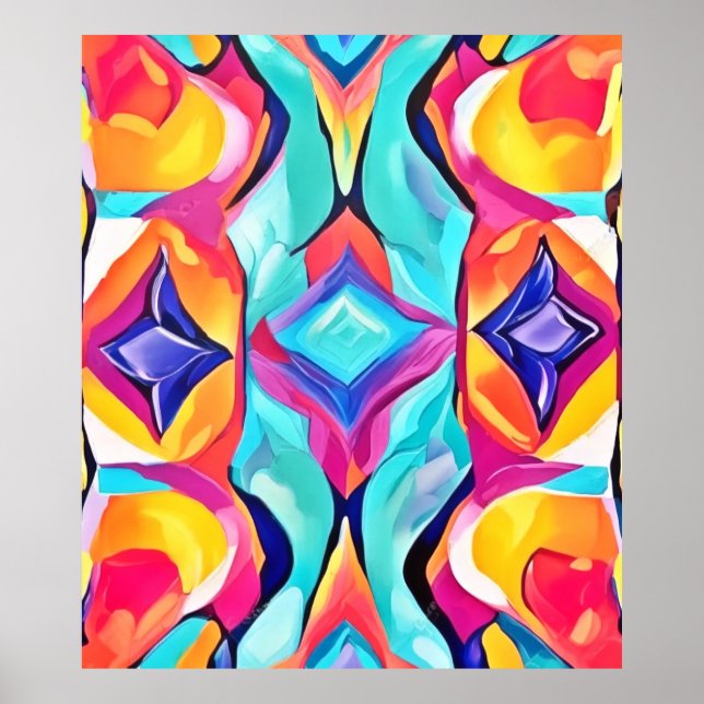 Neon Geometric Fusion Art Poster (Front)