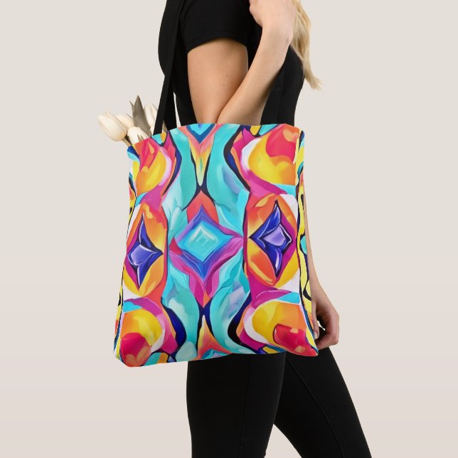 Neon Geometric Fusion Art Tote Bag (Close Up)