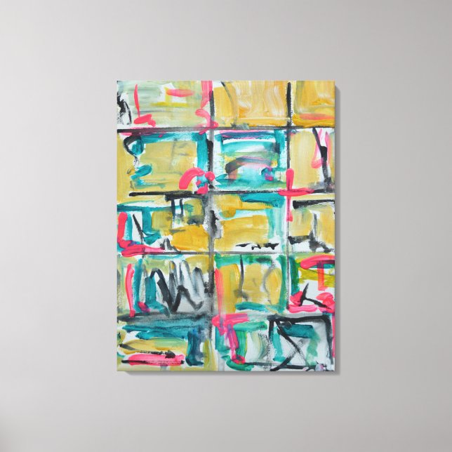 Neon Geometric Grid Abstract Canvas Print (Front)