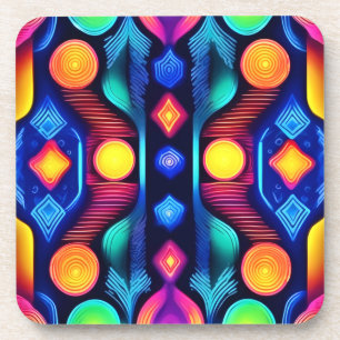 Neon Geometric Mandala Art Coaster