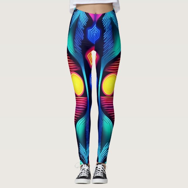 Neon Geometric Mandala Art Leggings (Front)