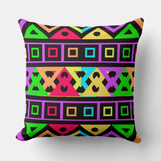 Neon Geometric Tribal Throw Pillow